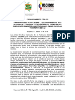 Pronunciamiento Usdidoc-sindodic - Educ Sexual y Revision Manuales Convivencia