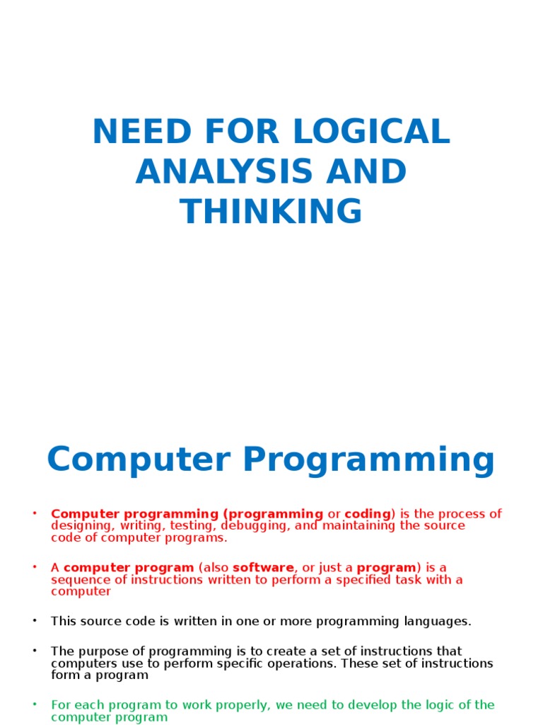 Logical Analysis and Thinking Computer Program Computer Programming