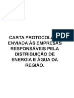 Carta Protocolada Enviada Às Empresas Responsáveis Pela Distribuição de Energia e Água Da Região
