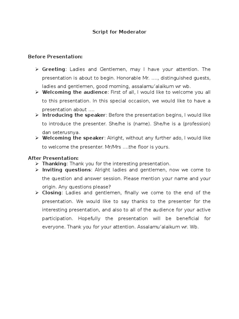 Script For Moderator