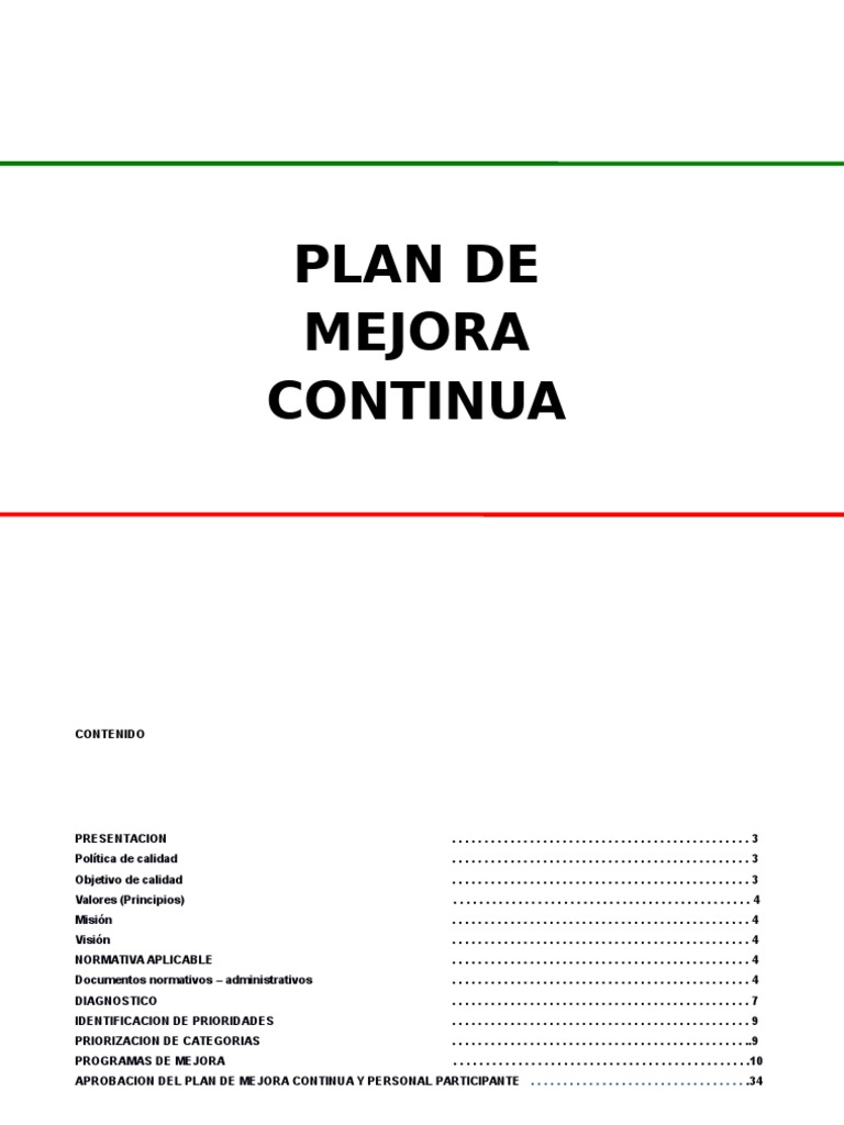 Plan de Mejora Continua | PDF | Educación Secundaria | Calidad (comercial)