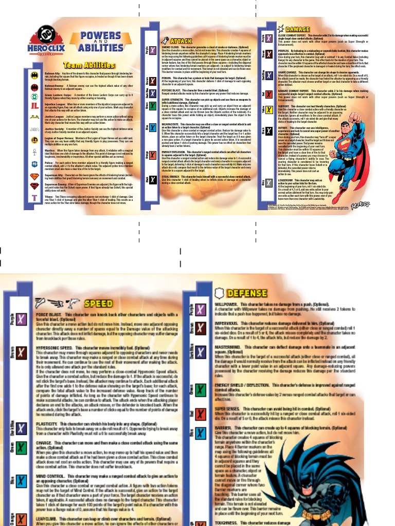 Heroclix DC - Hypertime Powers and Abilities Card (2002) | Superhero ...