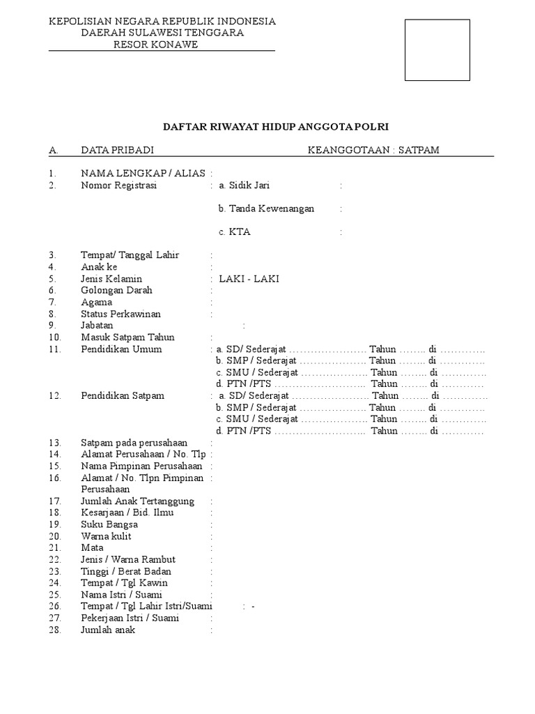 Contoh Format Daftar Riwayat Hidup Anggota Polri