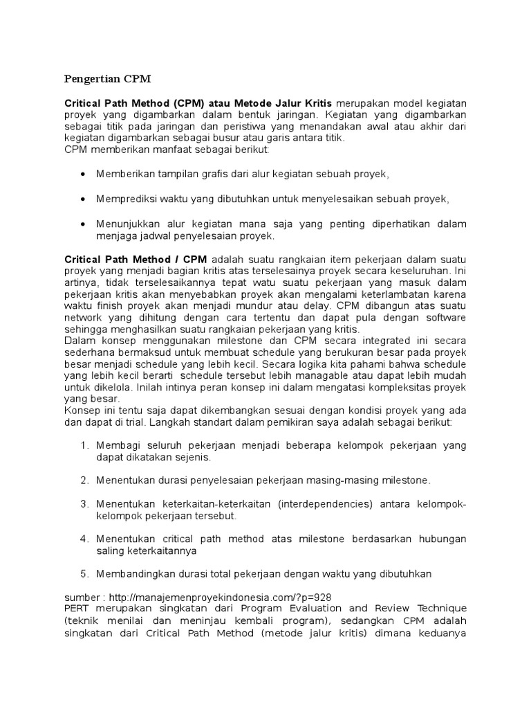 Pengertian dan Manfaat CPM dalam Proyek | PDF