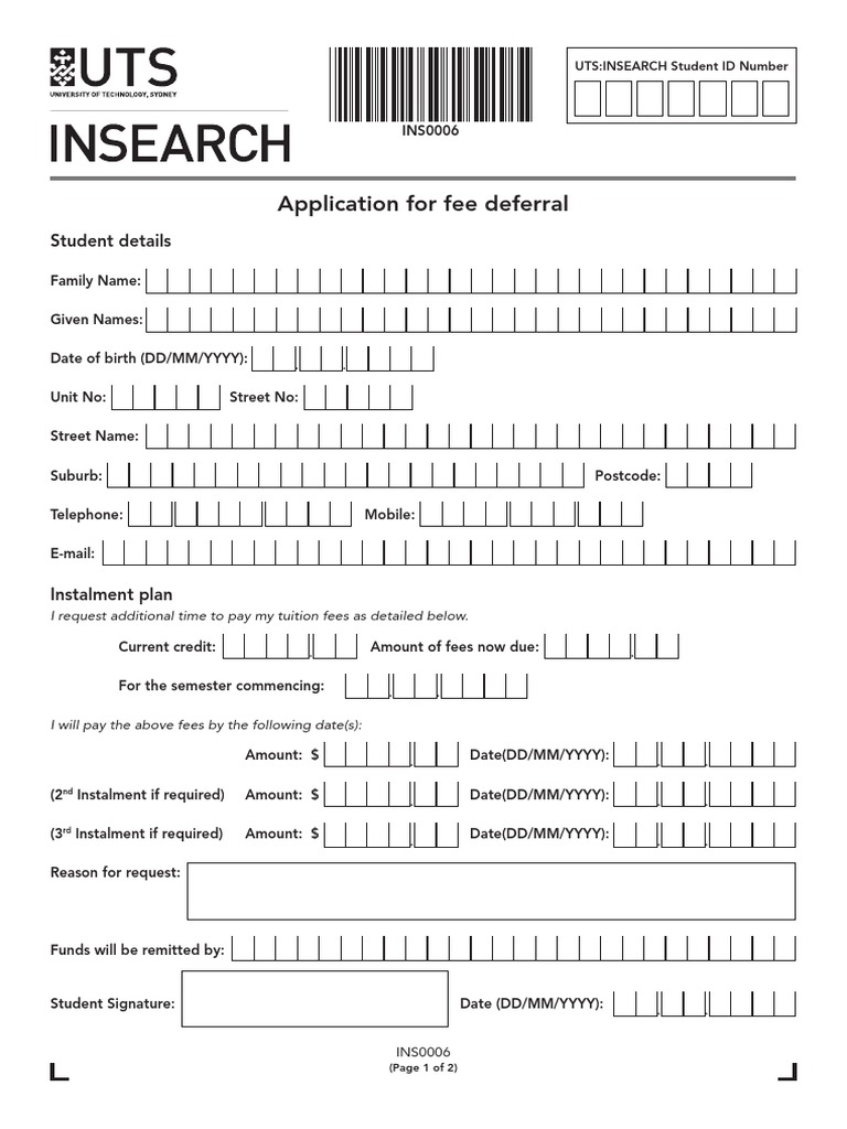 Application For Fee Deferral | PDF