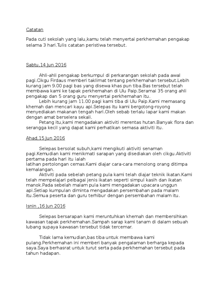 Catatan Harian Perkhemahan