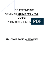 Notice:: Staff Attending Seminar (June 23 - 24, in Bauang, La Union