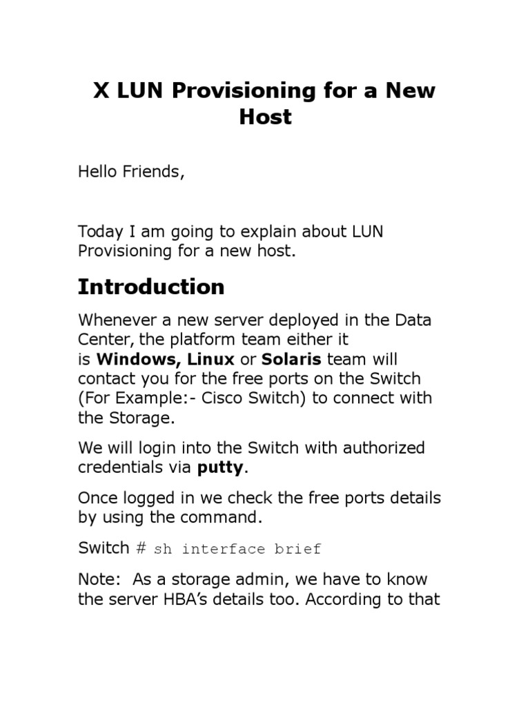 LUN Provisioning For A New Host PDF Computer Hardware Areas Of