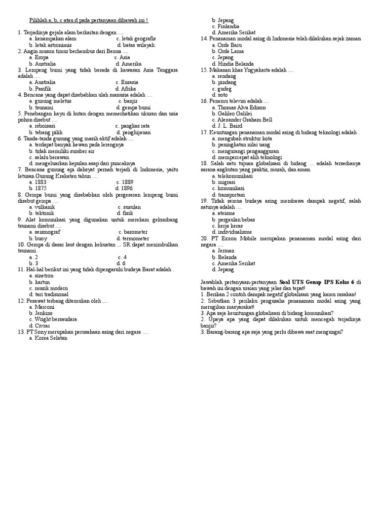 Soal Ips Kls 6 Semester 2