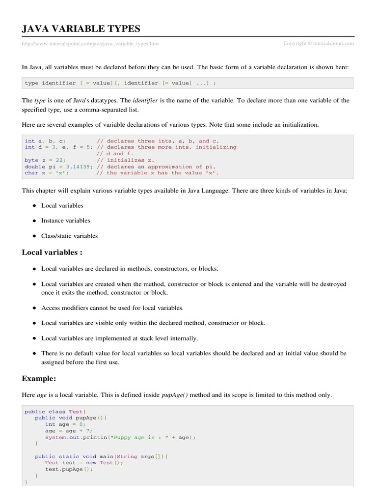 Java Variable Types | PDF | Constructor (Object Oriented Programming ...
