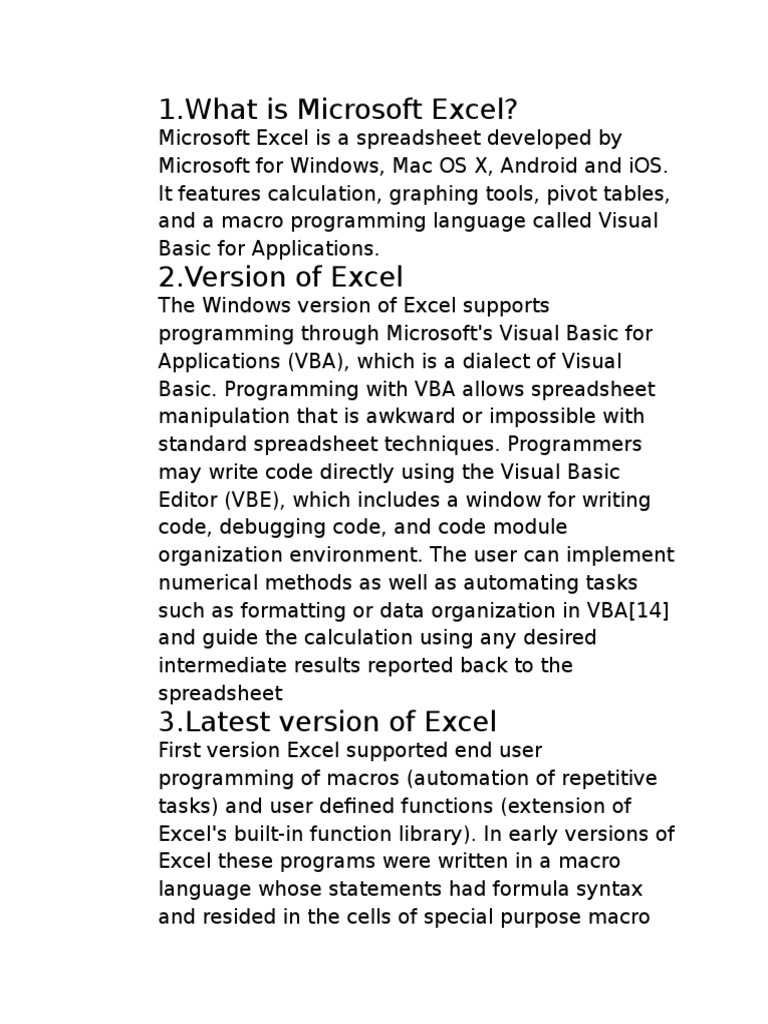 Overview of Microsoft Excel Features | PDF