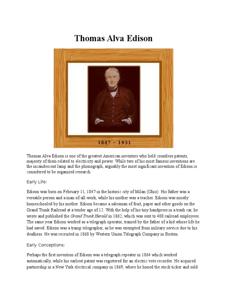 Biography Text thomas Alva Edison PDF Thomas Edison Country Music
