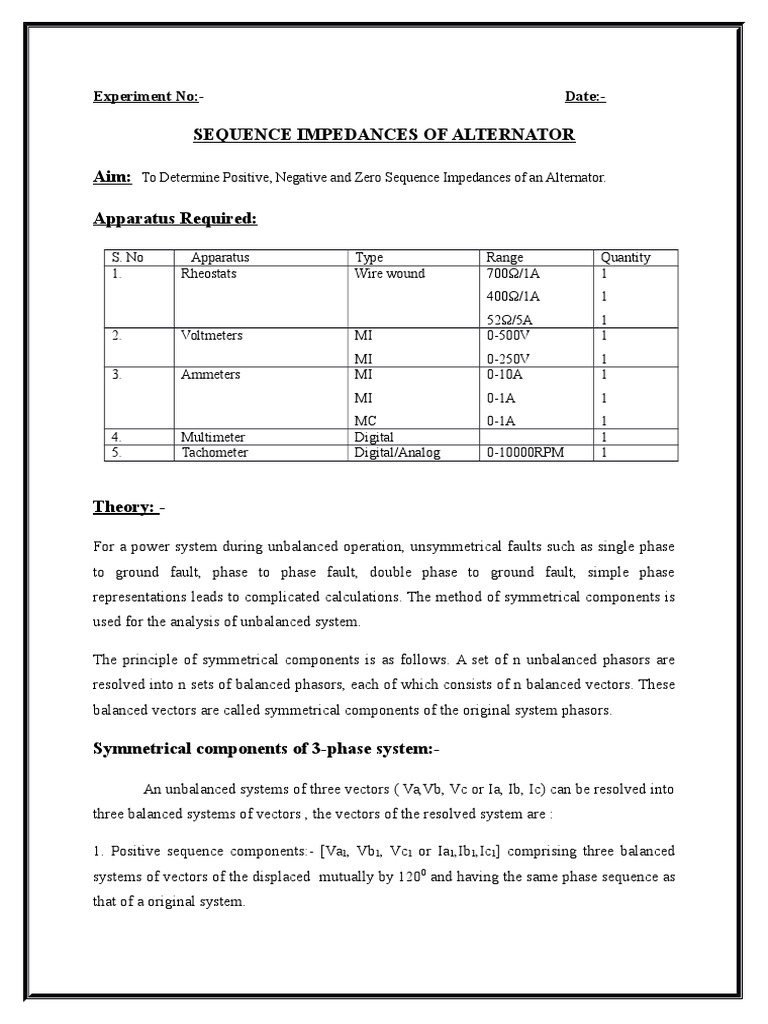 Sequence Impedance of ALTERNATOR PDF Electrical Impedance Voltage