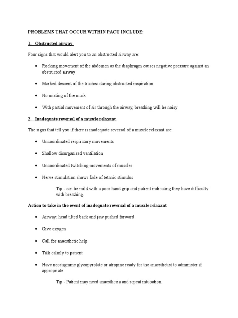 PACU Complications and Management Guide | PDF | Wellness | Science ...