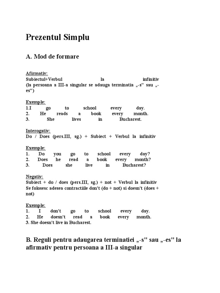 Prezentul Simplu | PDF