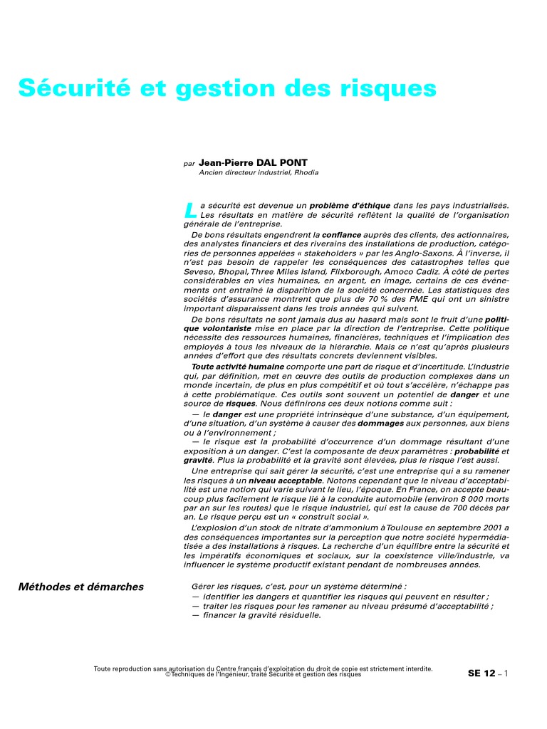 Sécurité Et Gestion Des Risques | PDF | Risque | Sécurité