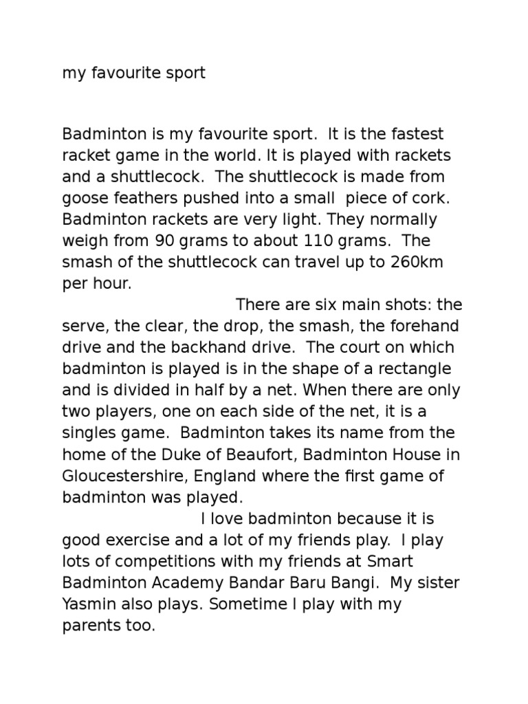 my hobby is playing badminton essay