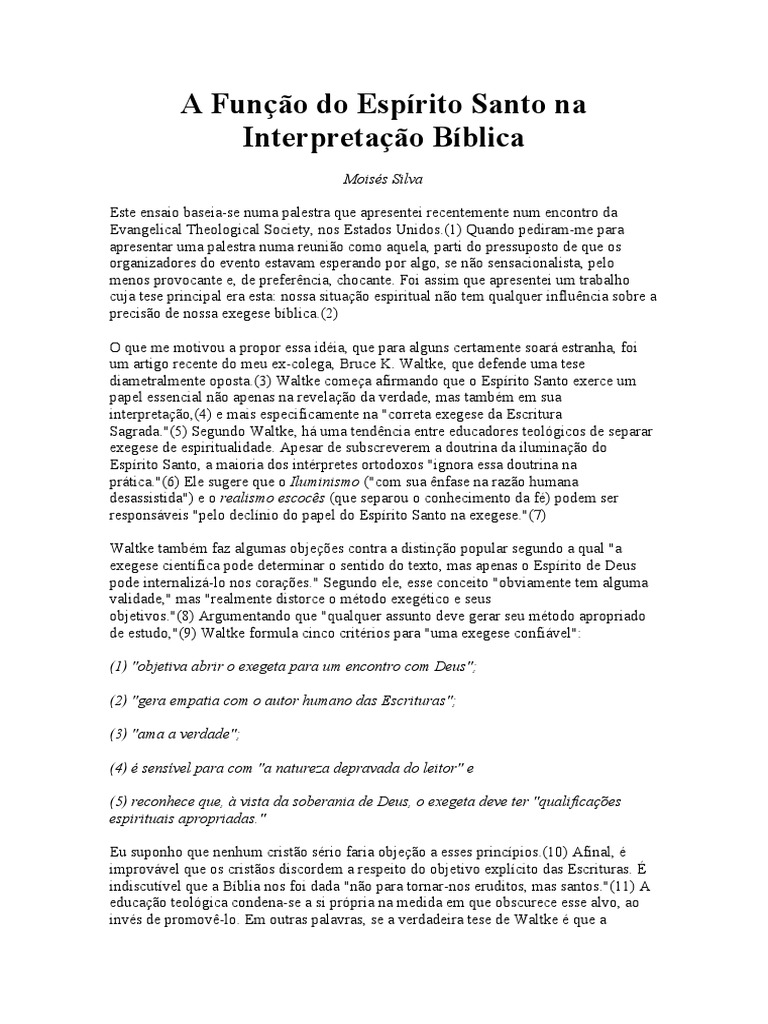A Função Do Espírito Santo Na Interpretação Bíblica PDF | PDF | Bíblia ...