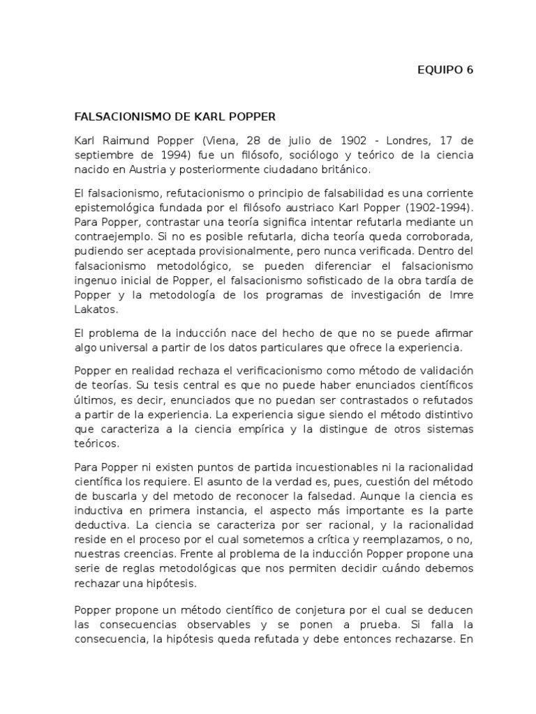 Falsacionismo de Karl Popper Karl Popper Hipótesis