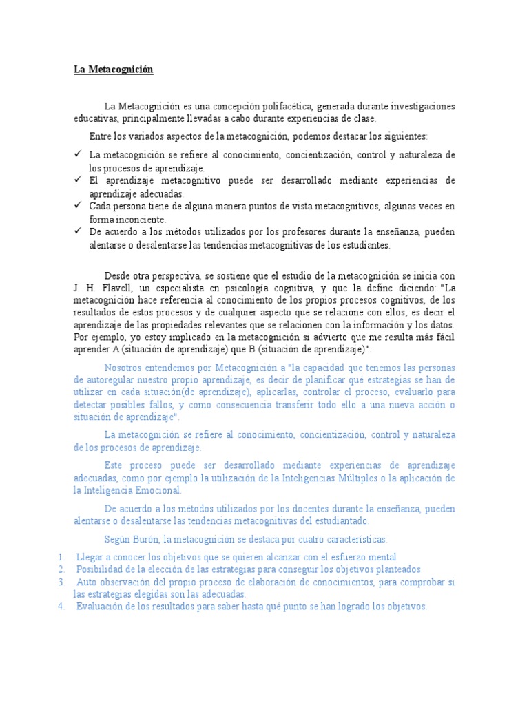 Metacognición: Estrategias de Aprendizaje | PDF | Teoria de la mente ...