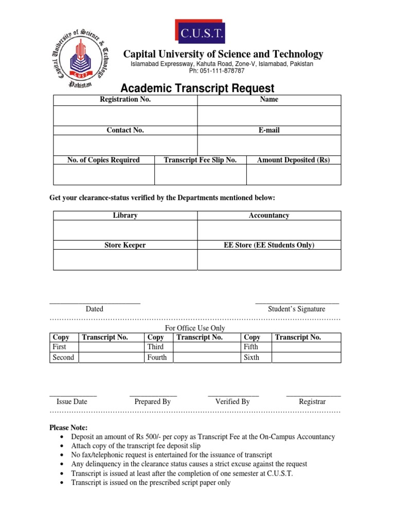 Transcript Request Form | PDF