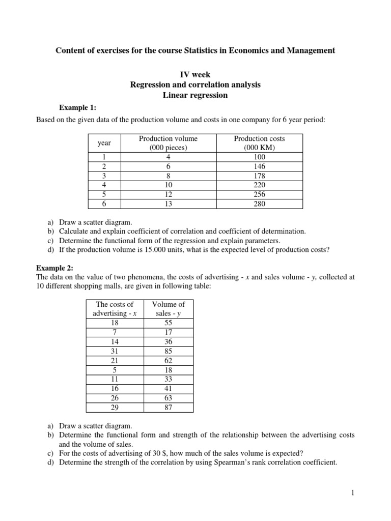 Regression and Correlation Exercises | PDF