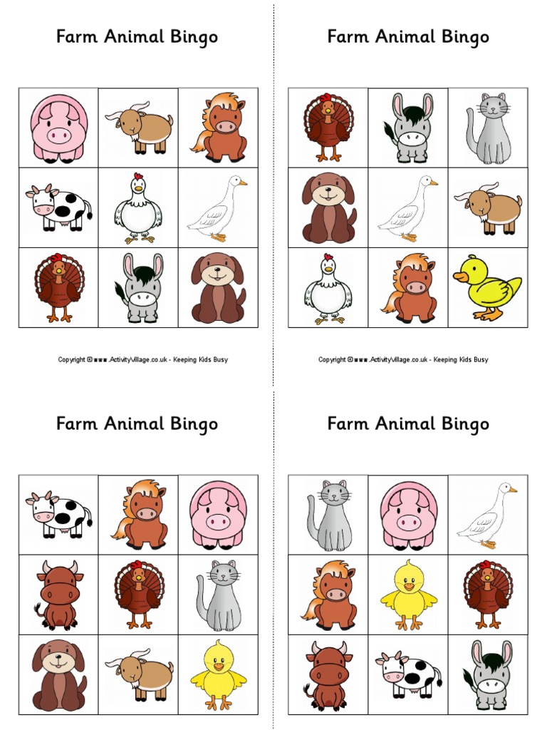 Farm Animal Bingo Cards | PDF | Gambling Games | Games Of Chance for Farm Animal Bingo Free Printable