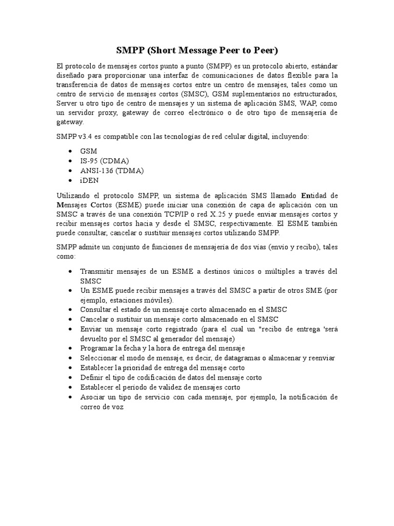 SMPP PDF Servicio de mensajes cortos Protocolos de
