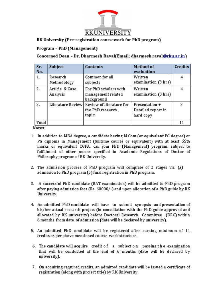 syllabus for phd course work in management