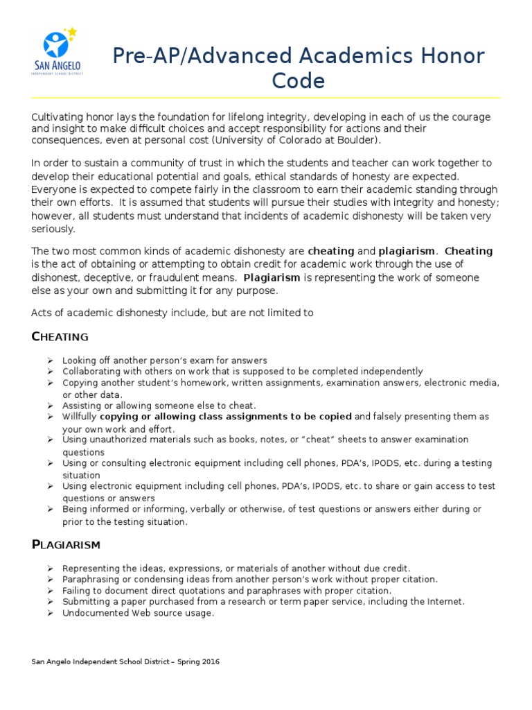 4 Advanced Academics Honor Code - Amended For 2016 | PDF | Academic ...