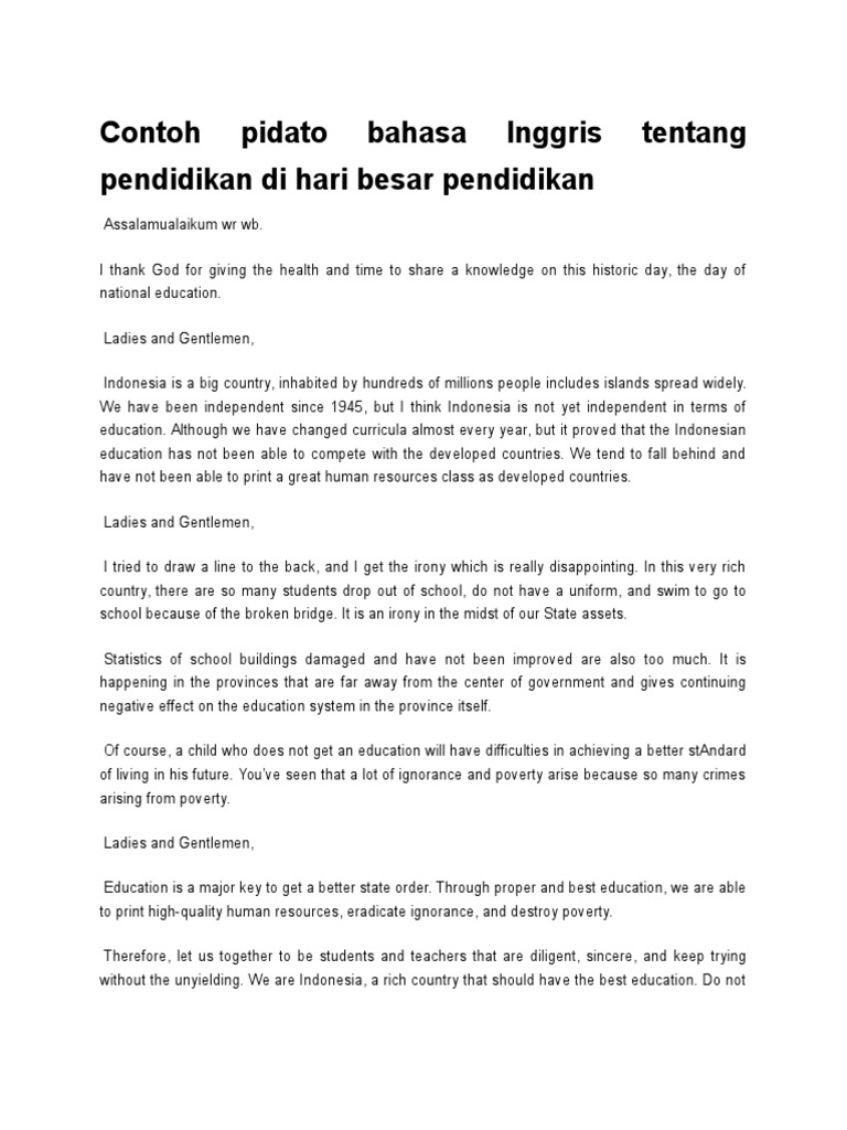 Contoh Pidato Bahasa Inggris Tentang Pendidikan Di Hari Besar Pendidikan Secondary School Primary Education