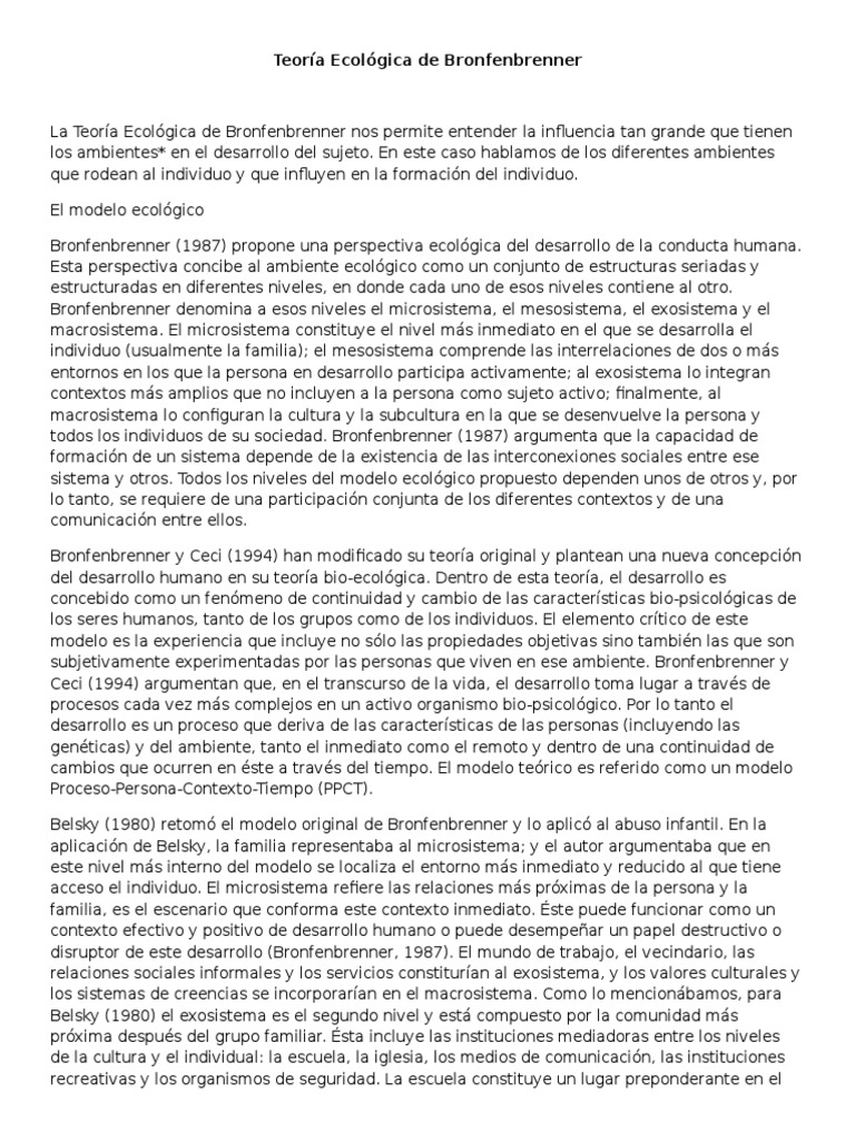 Teoría Ecológica De Bronfenbrenner Pdf Ciencia Cognitiva