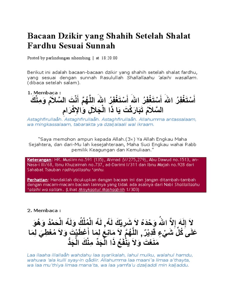 Bacaan Dzikir Yang Shahih Setelah Shalat Fardhu Sesuai Sunnah