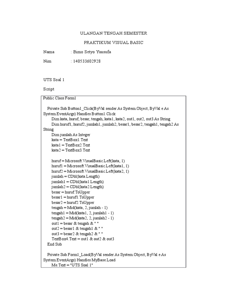 UTS Praktikum Visual Basic 2023 | PDF | Visual Basic .Net | Computer ...