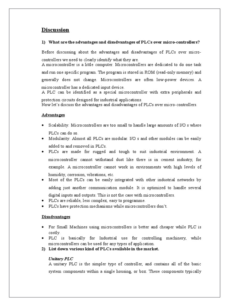What Are The Advantages and Disadvantages of PLCs Over Micro PDF