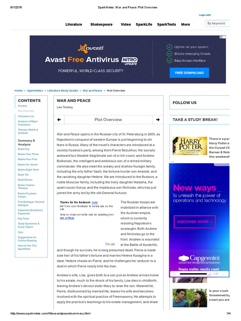 War And Peace Plot Overview Pdf War And Peace Unrest