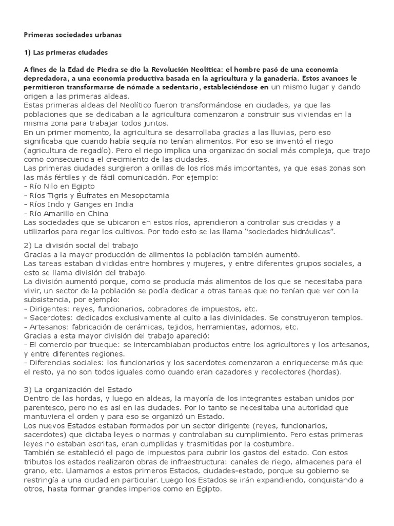 Primeras Sociedades Urbanas Actividades  Agriculture  City