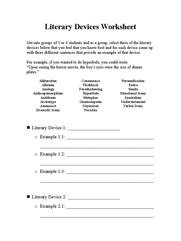 Literary Devices Practice Worksheet | PDF