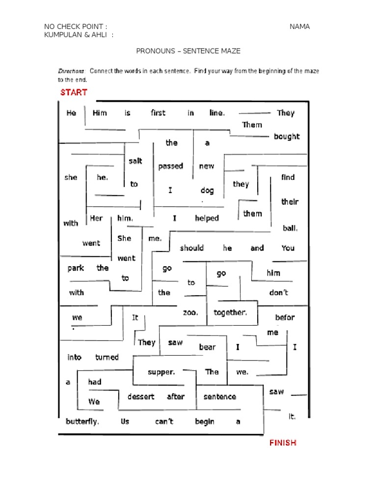 No Check Point: Nama Kumpulan & Ahli: Pronouns - Sentence Maze | PDF