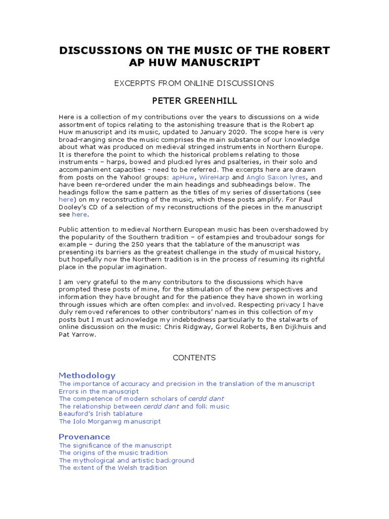 Peter Greenhill Discussions On The Music Of The Robert Ap Huw Manuscript Harmony Chord Music