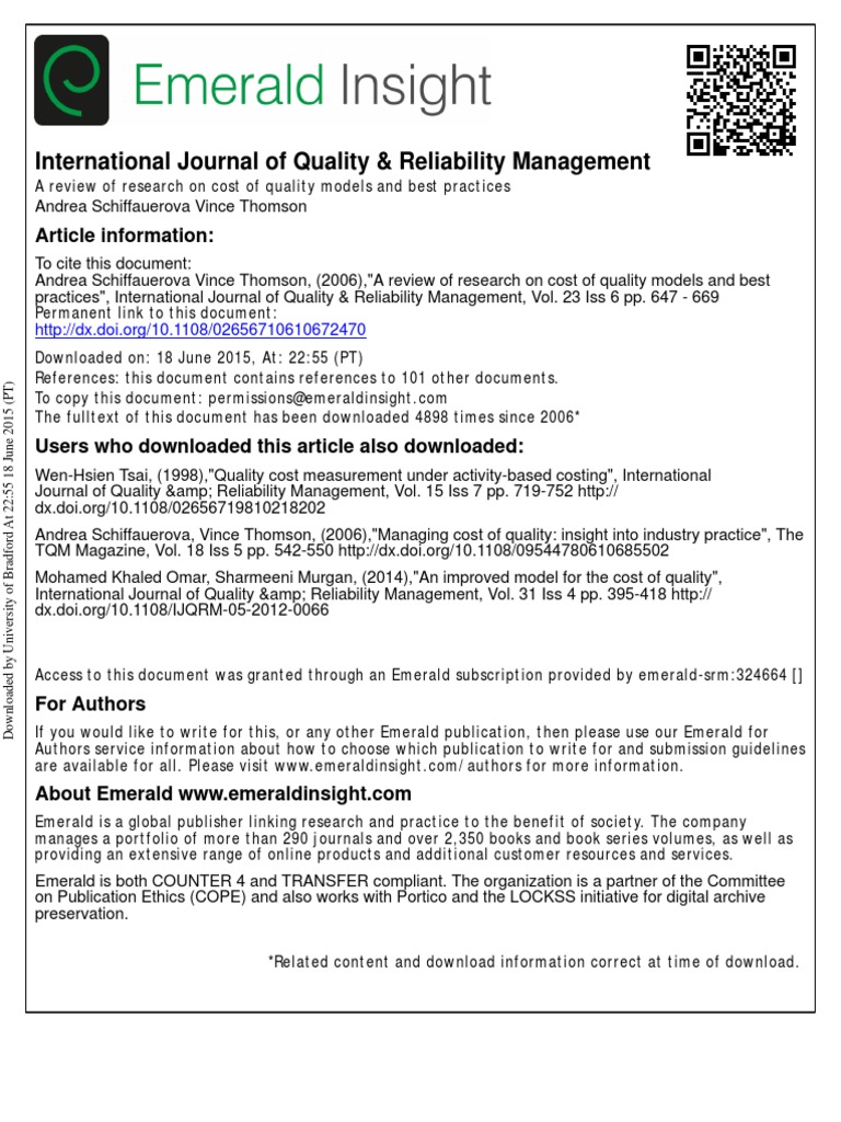 COQ Models PDF | PDF | Quality Management | Quality (Business)