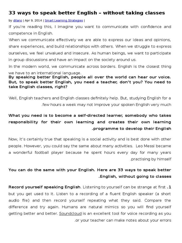 33 Ways To Speak Better English Pdf Stress Linguistics Human Voice