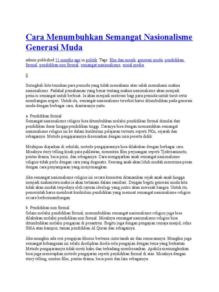 Menumbuhkan Semangat Nasionalisme pada Pemuda Desa Sikabau