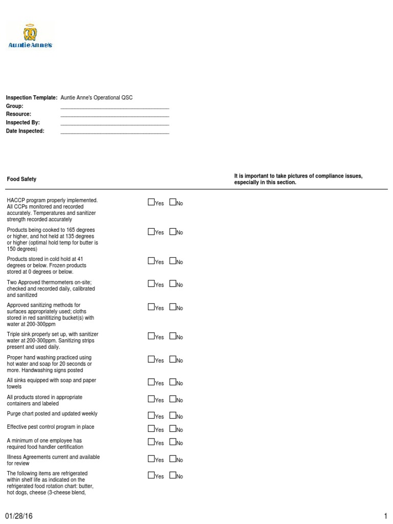 QSC Sample Auntie Anne's | PDF | Shelf Life | Hand Washing