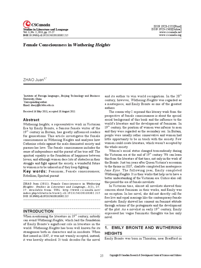 Catherine S Character Pdf Emily Bronte Charlotte Bronte