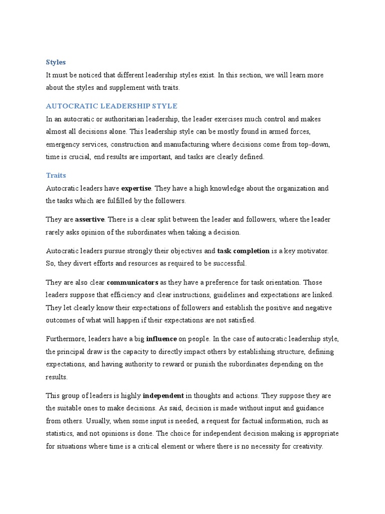 Understanding Leadership Styles and Traits | PDF | Leadership | Cognition