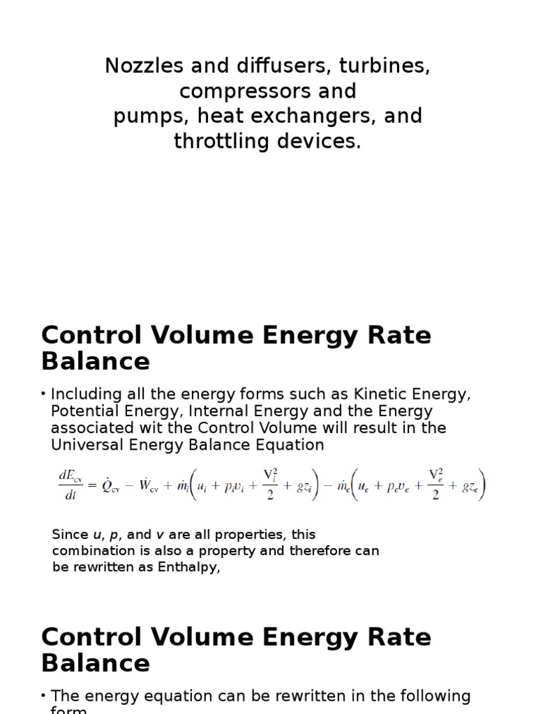 Nozzles and Diffusers, Turbines, Compressors and Pumps, Heat Exchangers