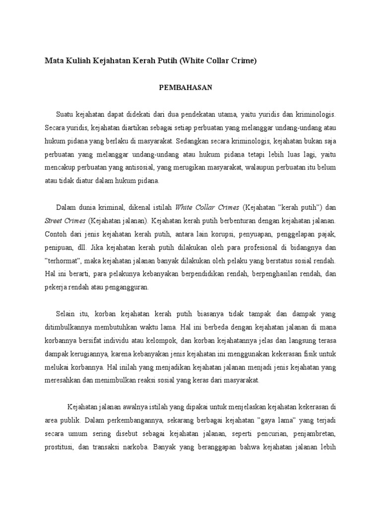 Mata Kuliah Kejahatan Kerah Putih