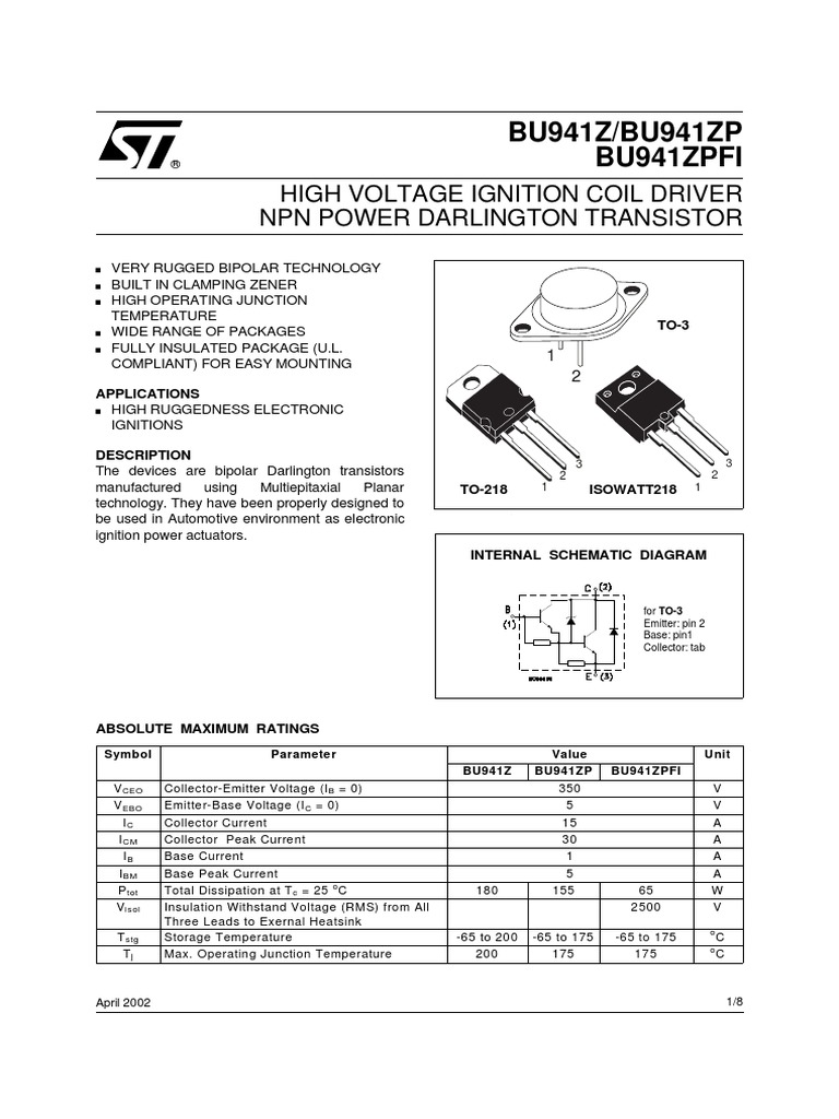 datasheet bu941zp | Bipolar Junction Transistor | Transistor