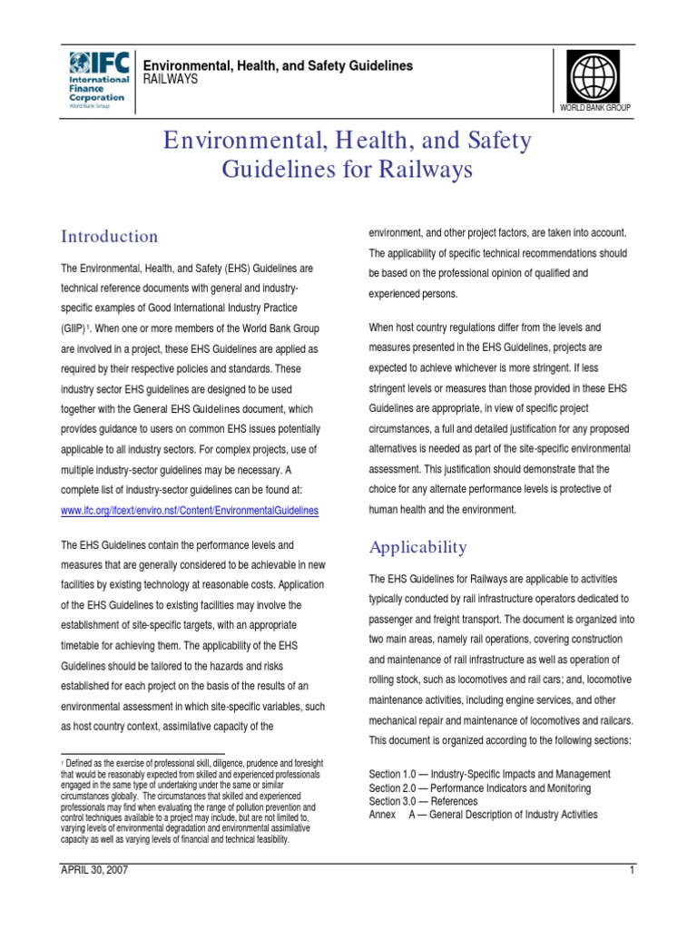 IFC Railway EHS Guidelines | PDF | Rail Transport | Air Pollution